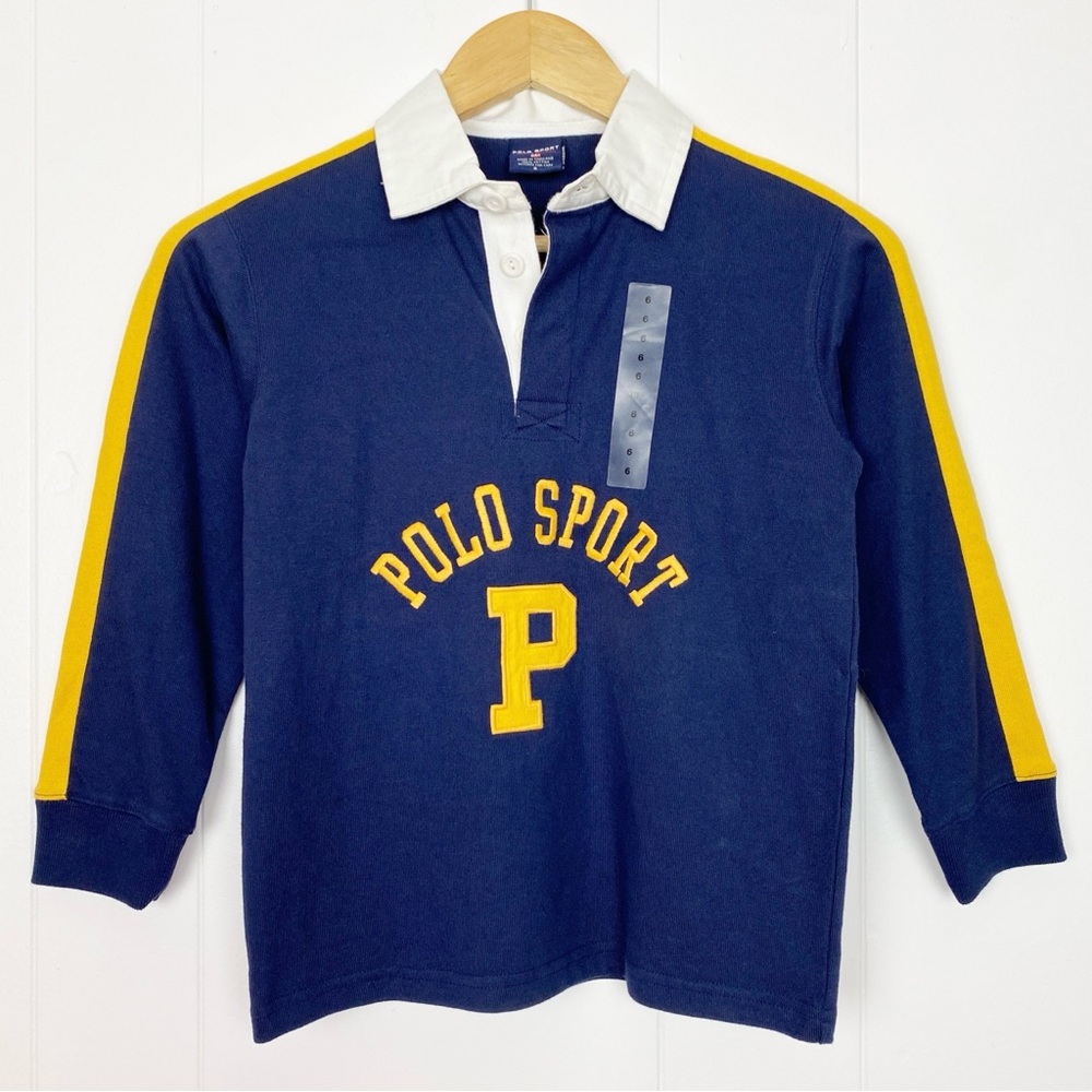 NEW Vintage Polo Sport Ralph Lauren Shirt YOUTH Size 6 Striped Rugby Long Sleeve